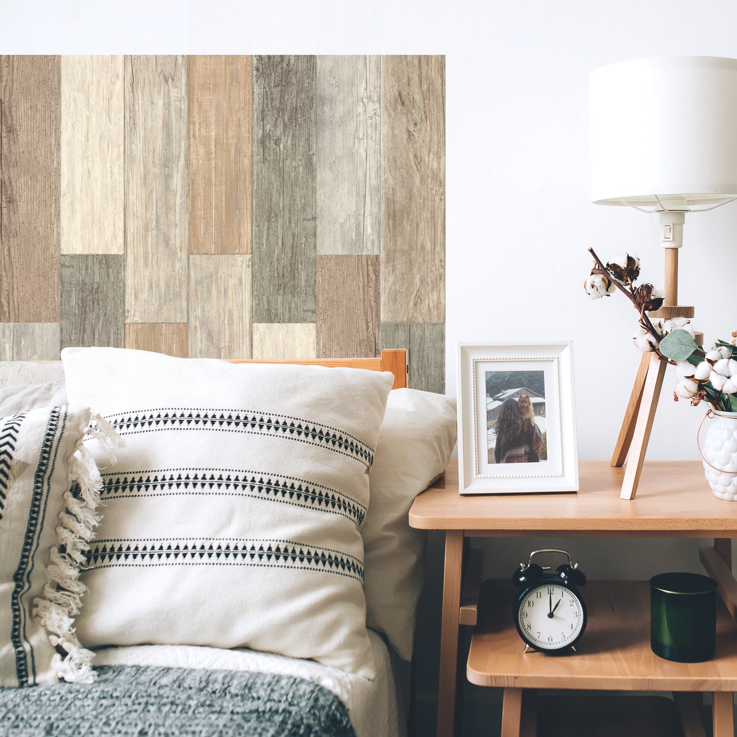 Distressed Barn Wood Plank Giant Wall Decals in a room setting