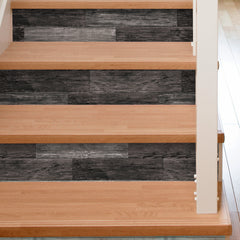 Distressed Barn Wood Plank Black Giant Wall Decals in a room setting