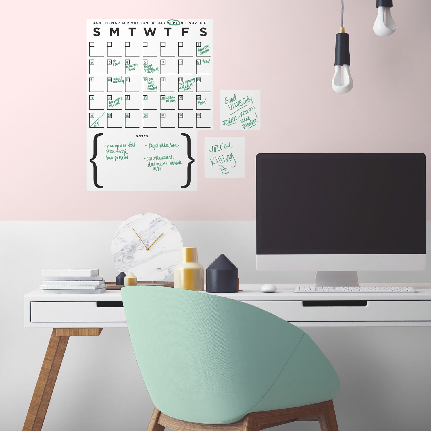 Dry Erase Calendar Set Wall Decals in a room setting