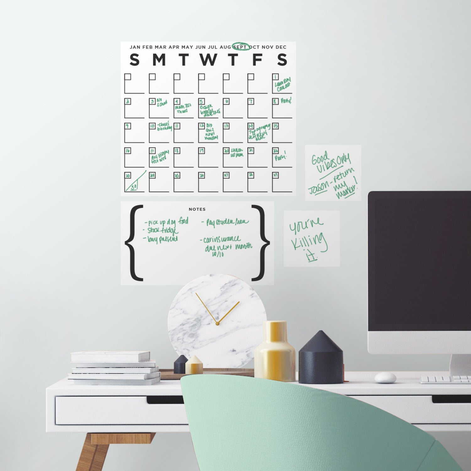 Dry Erase Calendar Set Wall Decals in a room setting