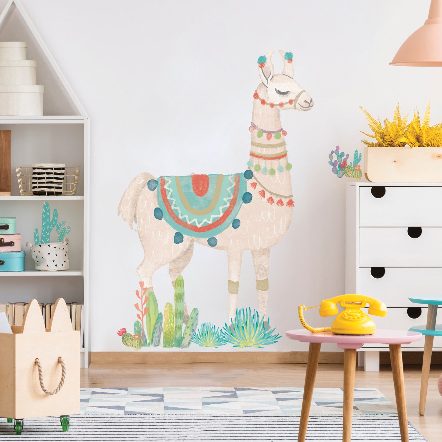Watercolor Llama Giant Wall Decals in a room setting