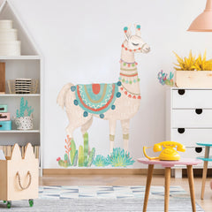 Watercolor Llama Giant Wall Decals in a room setting