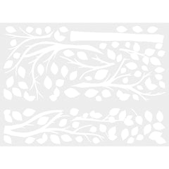 Featuring an illustration of three stylized tree branches with leaves—scattered and overlapping on a white background—Simple Tree Peel and Stick Giant Wall Decals by WallPops showcases a minimalistic design. Bold, clean white lines and shapes are used to depict the branches and leaves, resulting in an intricate, natural pattern that beautifully complements rustic décor like distressed barn wood or fits seamlessly with modern wall decal styles.