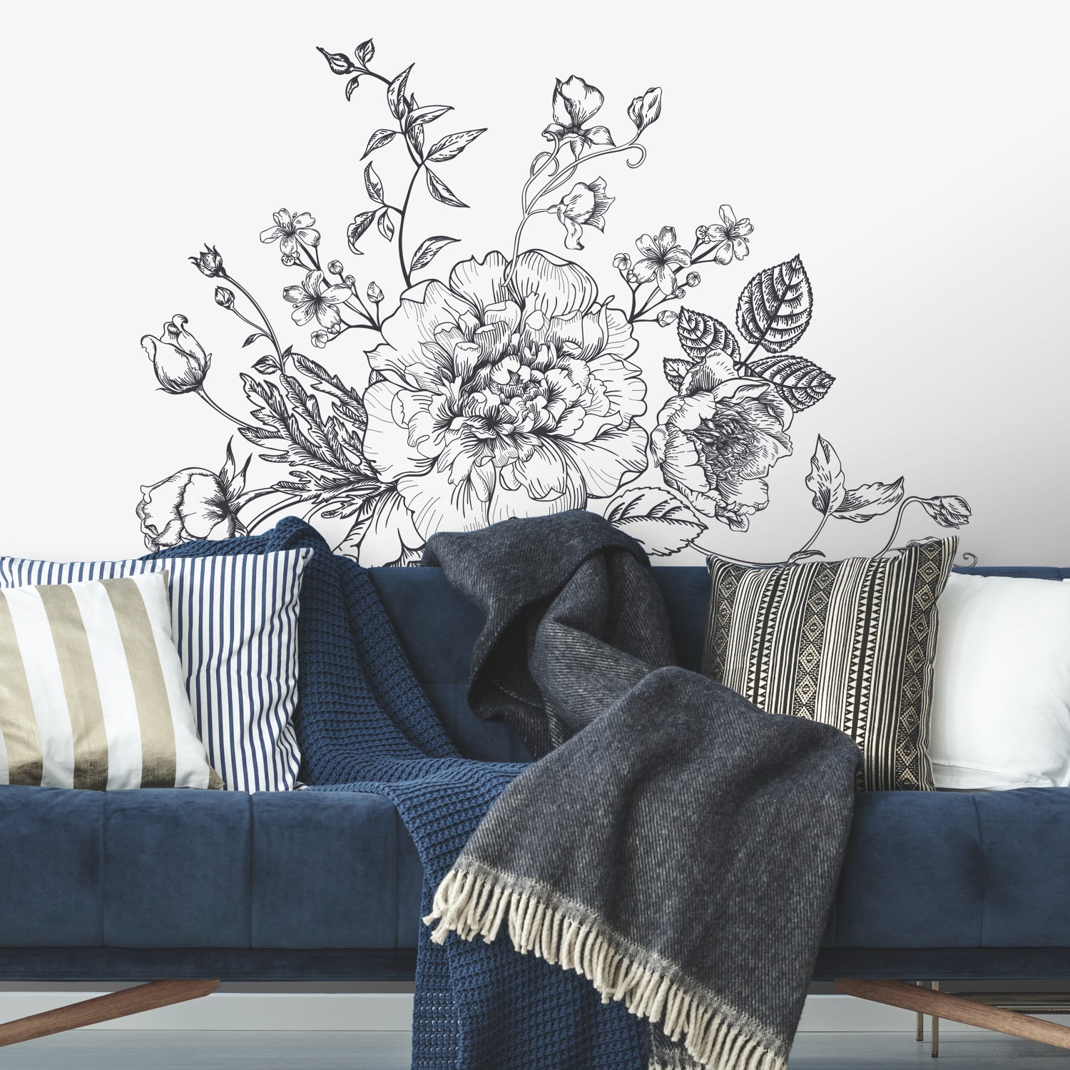 Peony Giant Wall Decals in a room setting