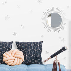 Sunburst Decals With Circle Mirror Wall Decals in a room setting