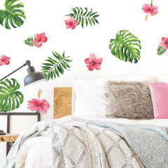 Tropical Hibiscus Flower Wall Decals in a room setting