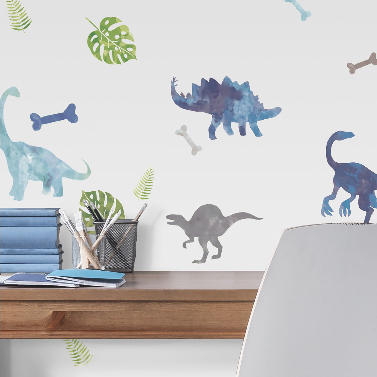 Watercolor Dinosaur Wall Decals in a room setting