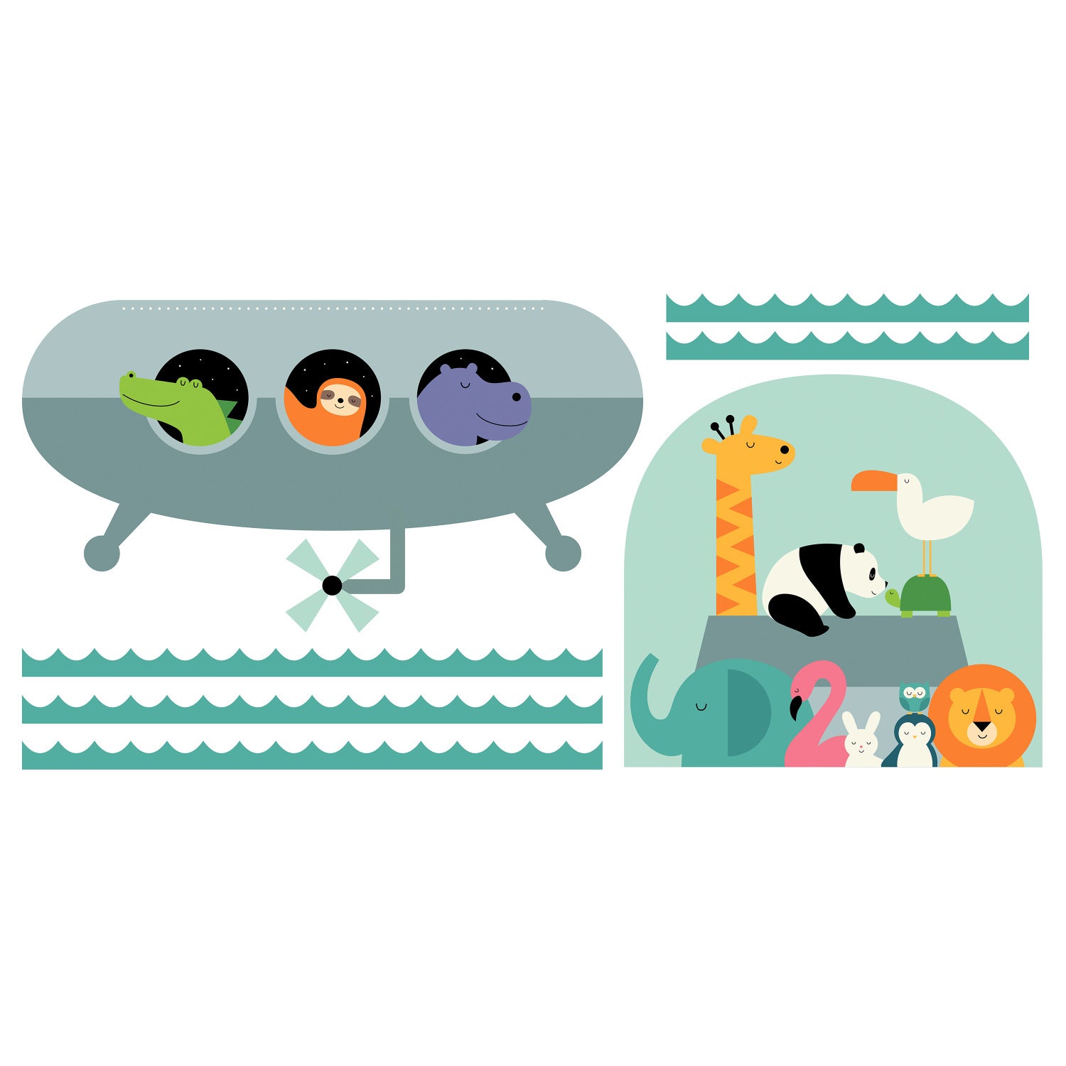 Animal Underwater Expedition Giant Wall Decals - panels