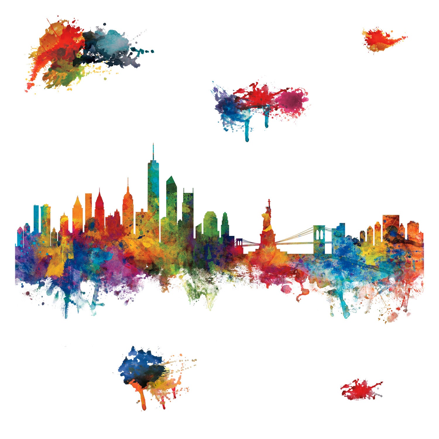 New York City Watercolor Skyline Giant Wall Decals by WallPops