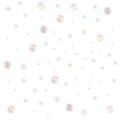 A white background dotted with an array of holographic circles in various sizes, each displaying a pastel rainbow shimmer reminiscent of soap bubbles. These spaced-apart decals feature soft gradients of pink, blue, yellow, and green, creating a light and airy pattern. The Holographic Circle Peel and Stick Wall Decals by WallPops offer a whimsical accent that complements both modern and rustic décor styles—perfect for transforming any space effortlessly.