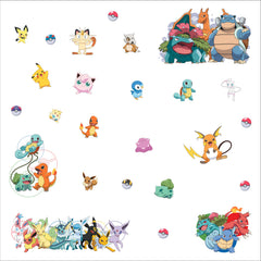 Bring your love for Pokémon to life with WallPops Pokémon Favorite Character Wall Decals! Pikachu, Bulbasaur, Charmander, Meowth, Eevee, and other colorful Pokémon are playfully arranged across a crisp white background with Poké Balls and clusters of evolved forms decorating the corners. Rustic barn wood-inspired details add a unique touch to this vibrant wall display—a perfect peel-and-stick solution for any fan’s space.
