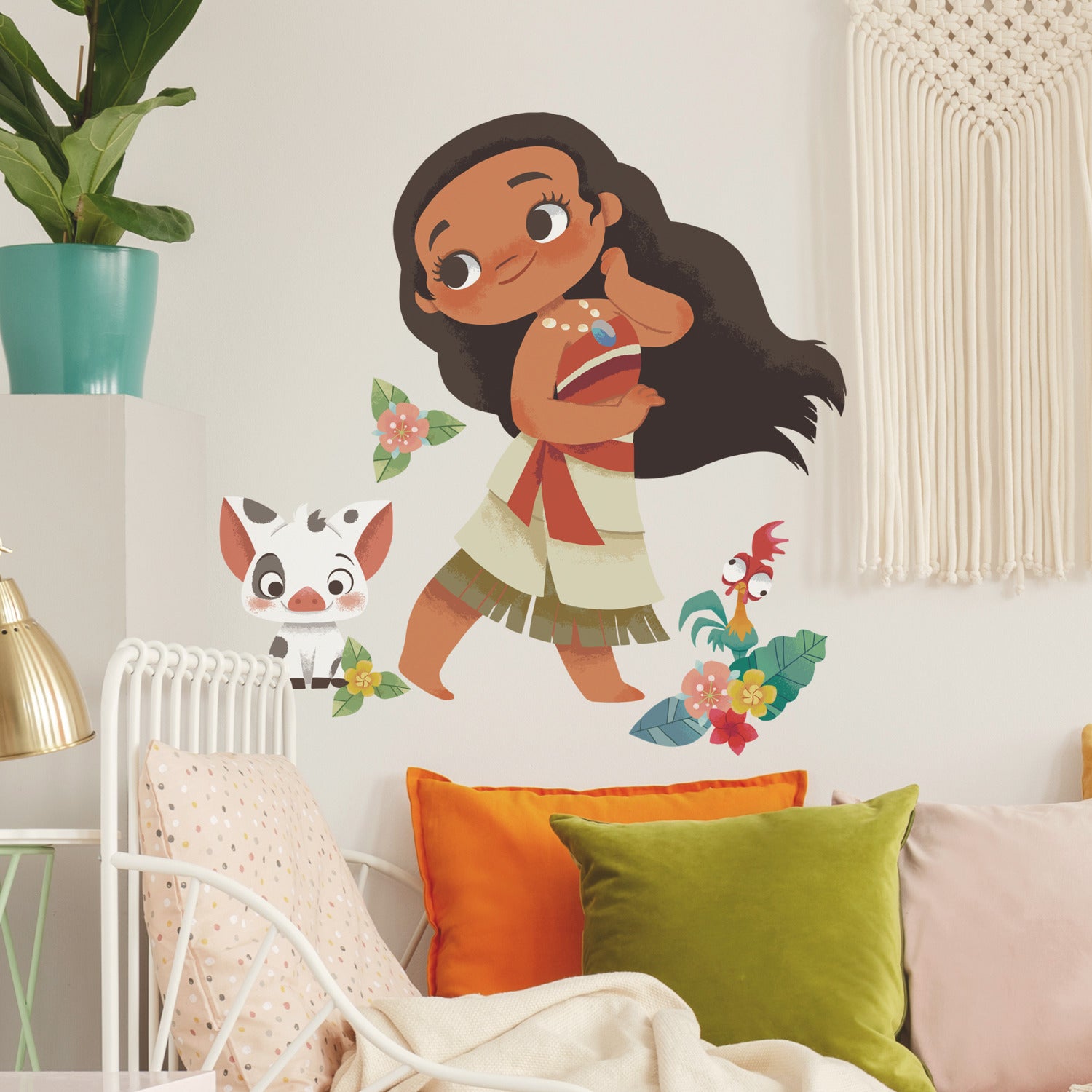 Vintage Moana Giant Wall Decals in a room setting