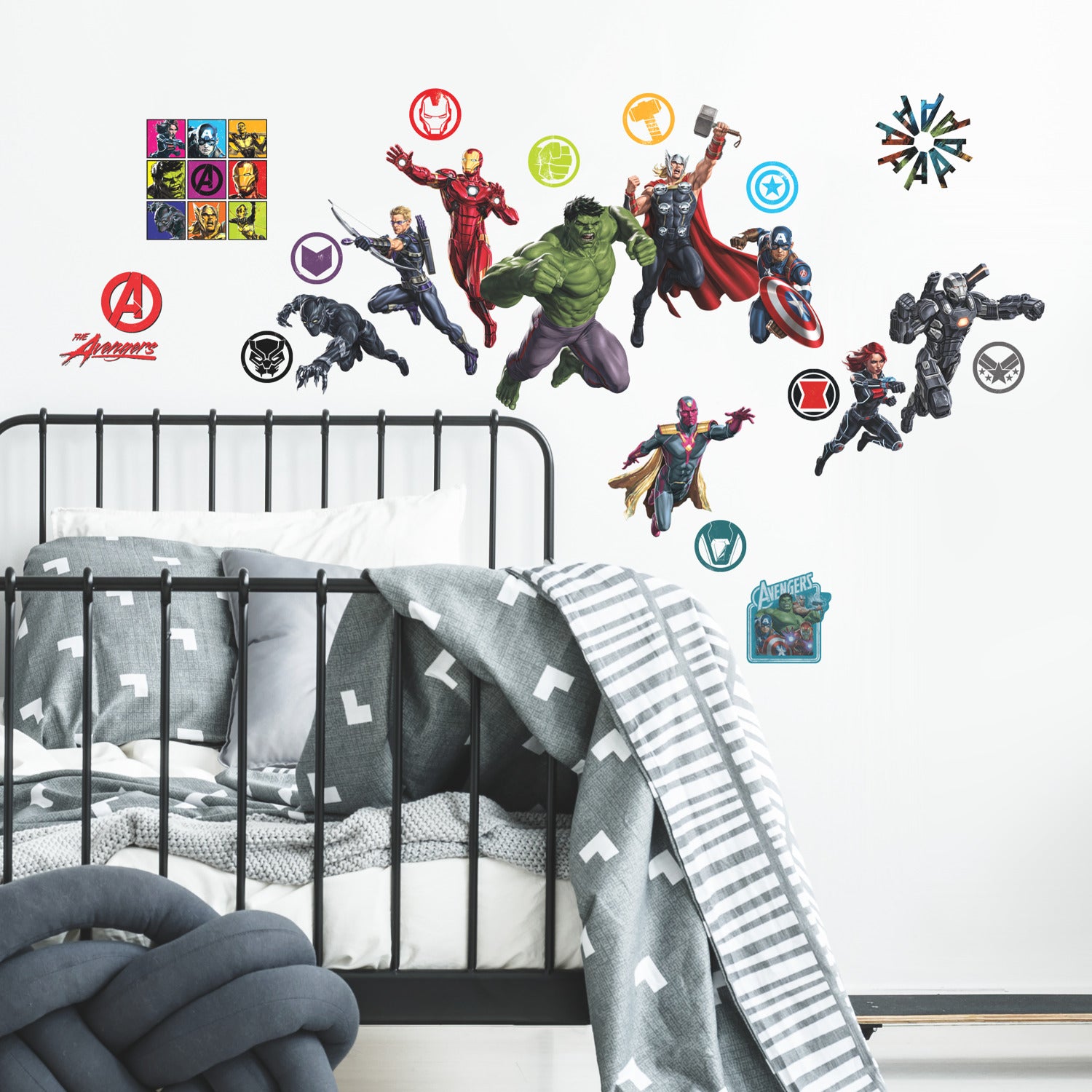 Classic Avengers Wall Decals in a room setting