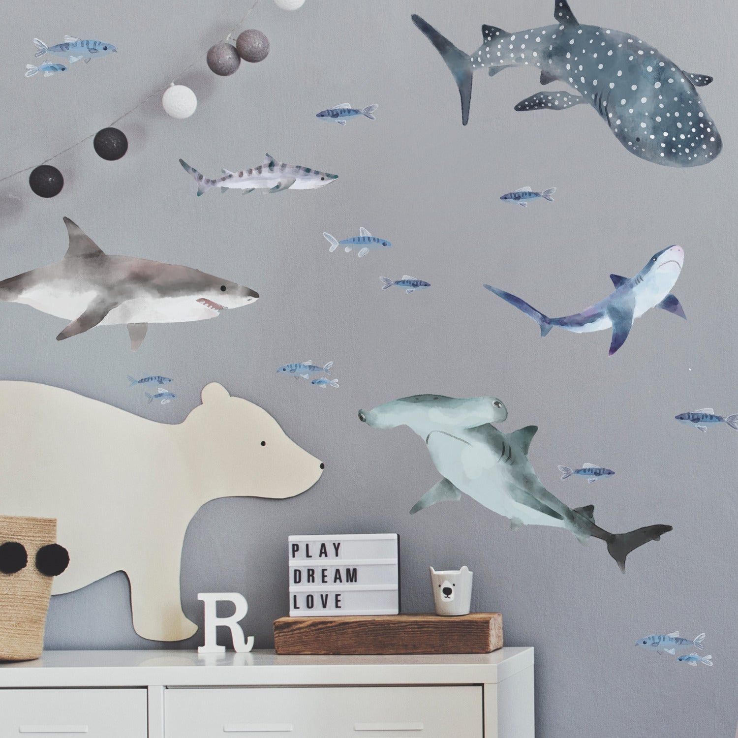 Sharks Wall Decals in a room setting