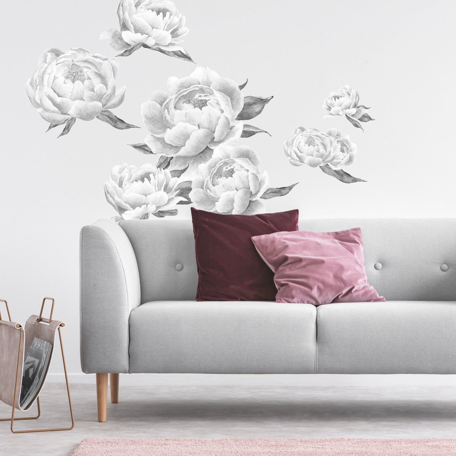 Peonies Giant Wall Decals in a room setting