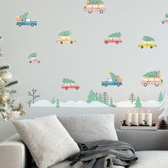 Retro Christmas Cars Wall Decals in a room setting