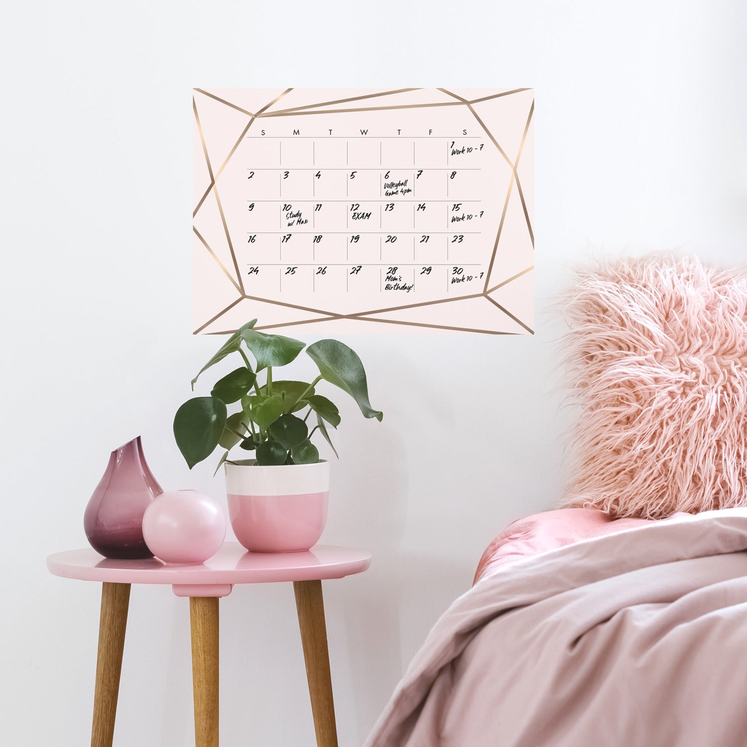 Blush Beauty Dry Erase Calendar Wall Decals in a room setting