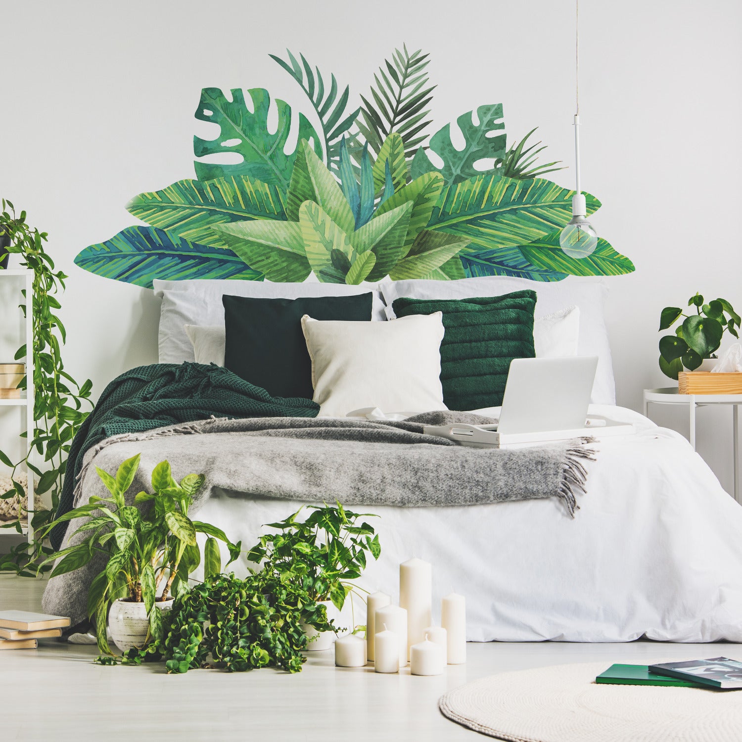 Watercolor Tropical Leaves Wall Decals in a room setting