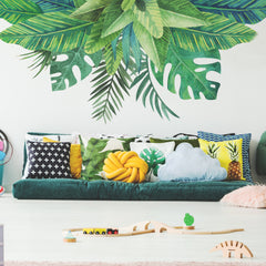 Watercolor Tropical Leaves Wall Decals in a room setting