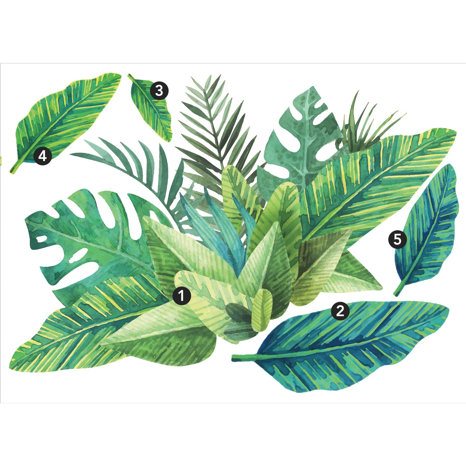 Watercolor Tropical Leaves Wall Decals - panels