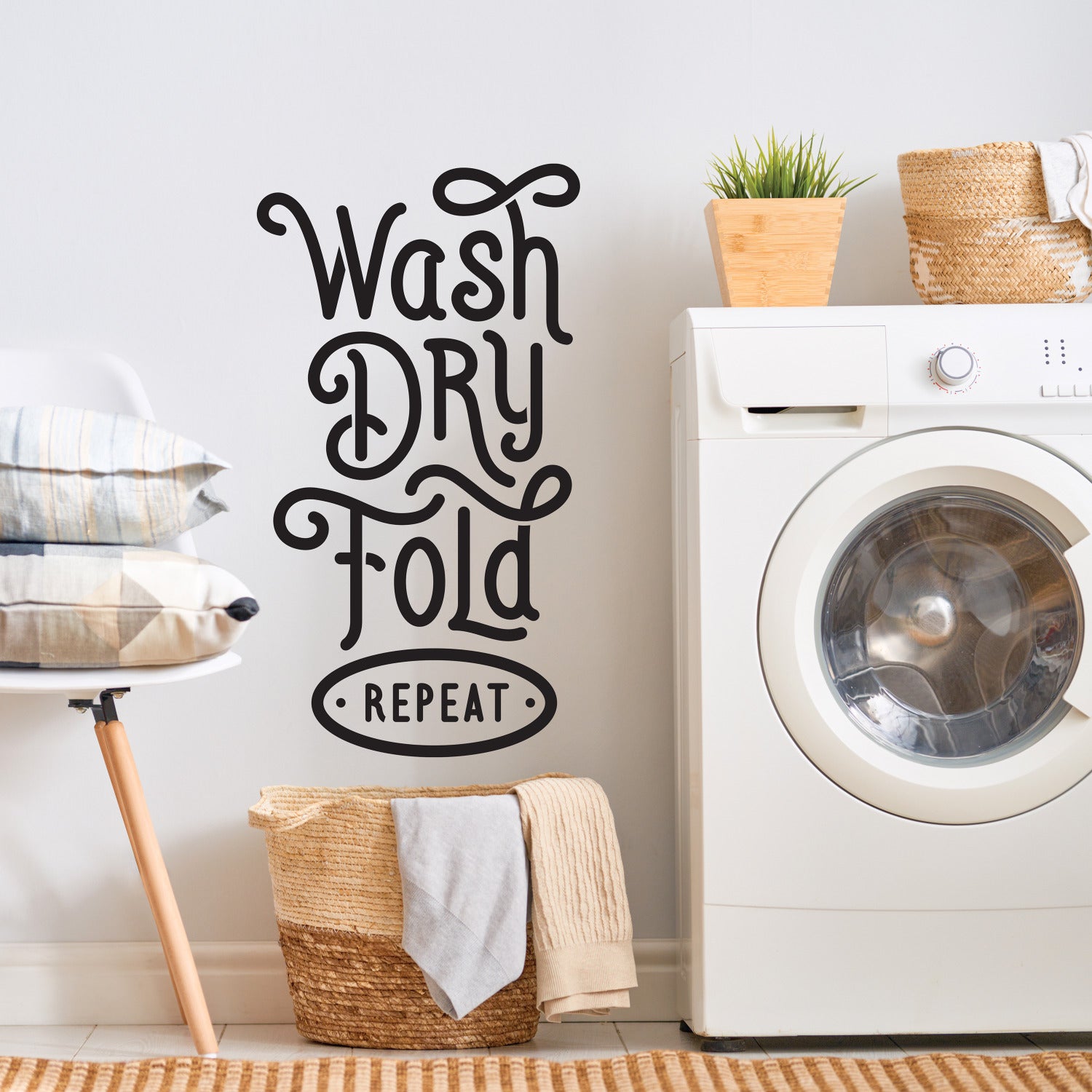 Wash Dry Fold Repeat Wall Decals in a room setting
