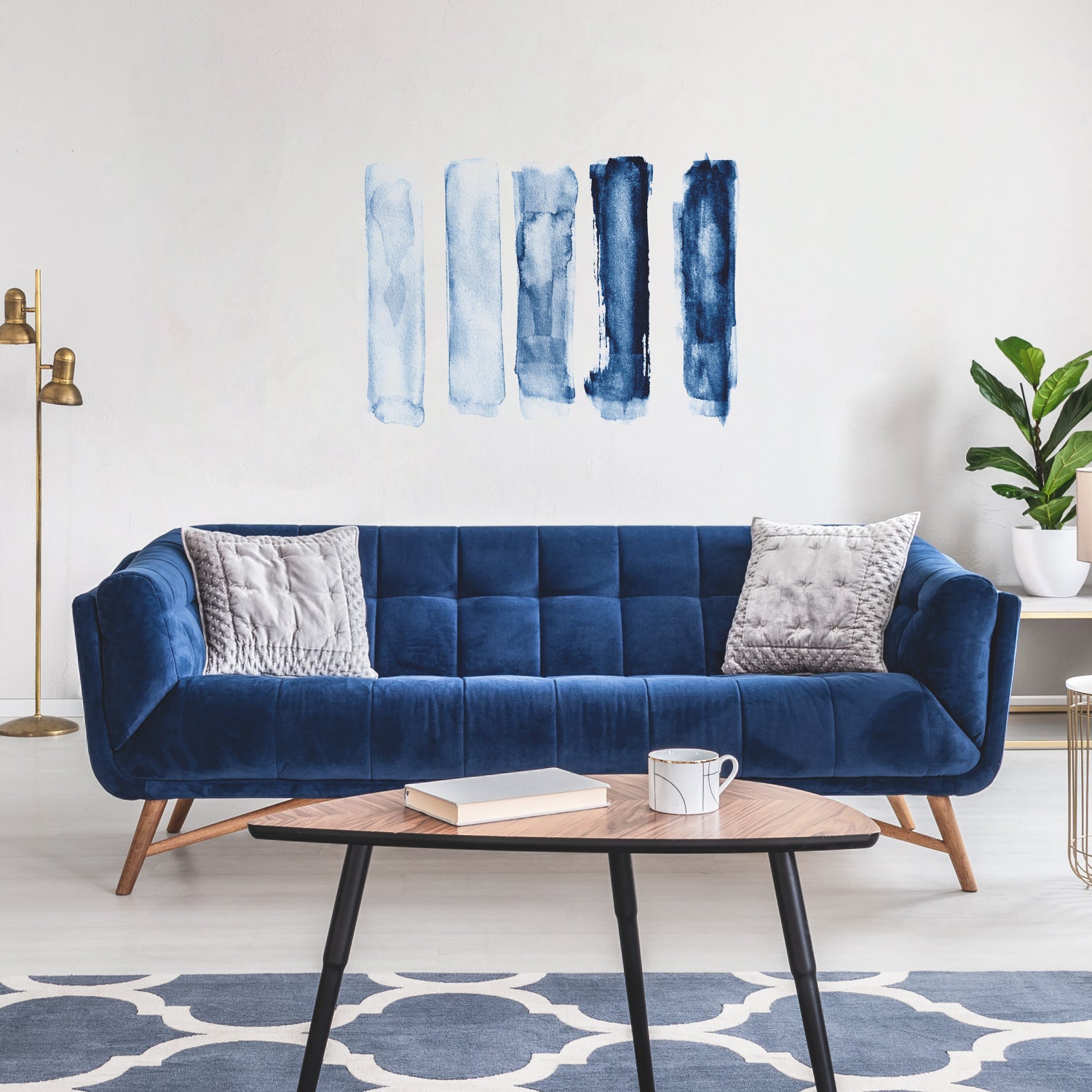 Watercolor Brush Strokes XL Giant Wall Decals in a room setting