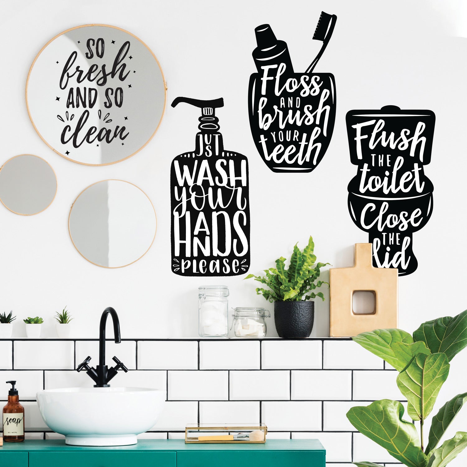 Wash Your Hands Soap Quotes Wall Decals in a room setting
