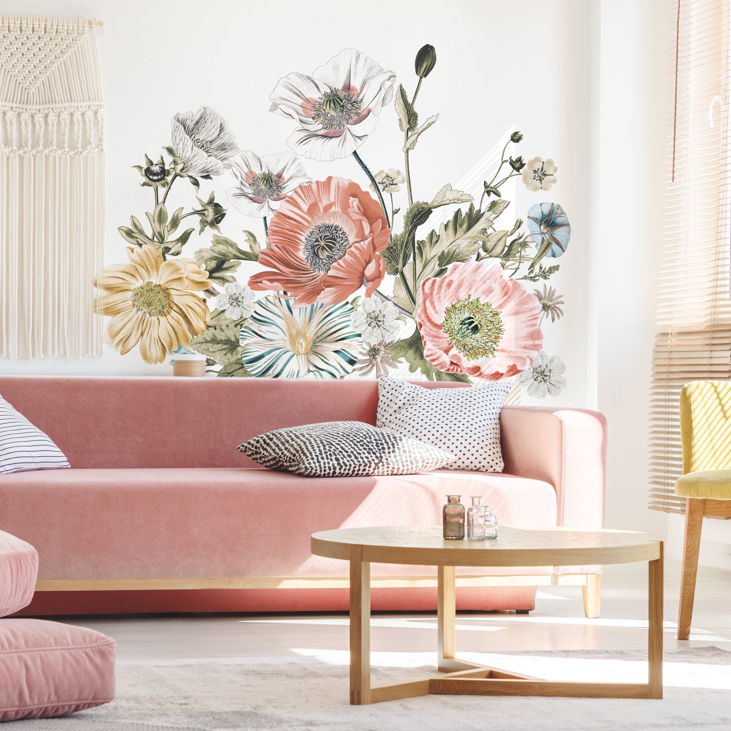 Vintage Poppy Floral Wall Decals in a room setting
