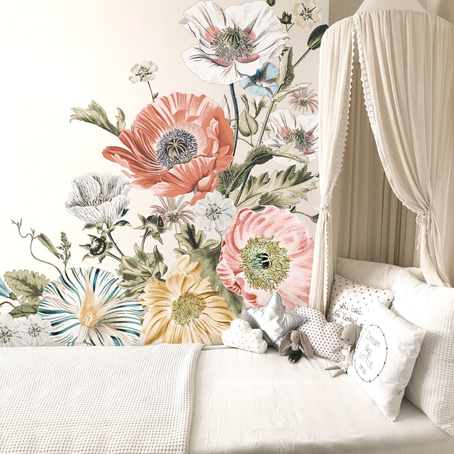 Vintage Poppy Floral Wall Decals in a room setting