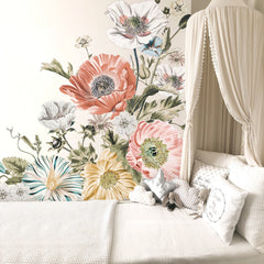 Vintage Poppy Floral Wall Decals in a room setting