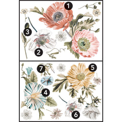 Vintage Poppy Floral Wall Decals - panels