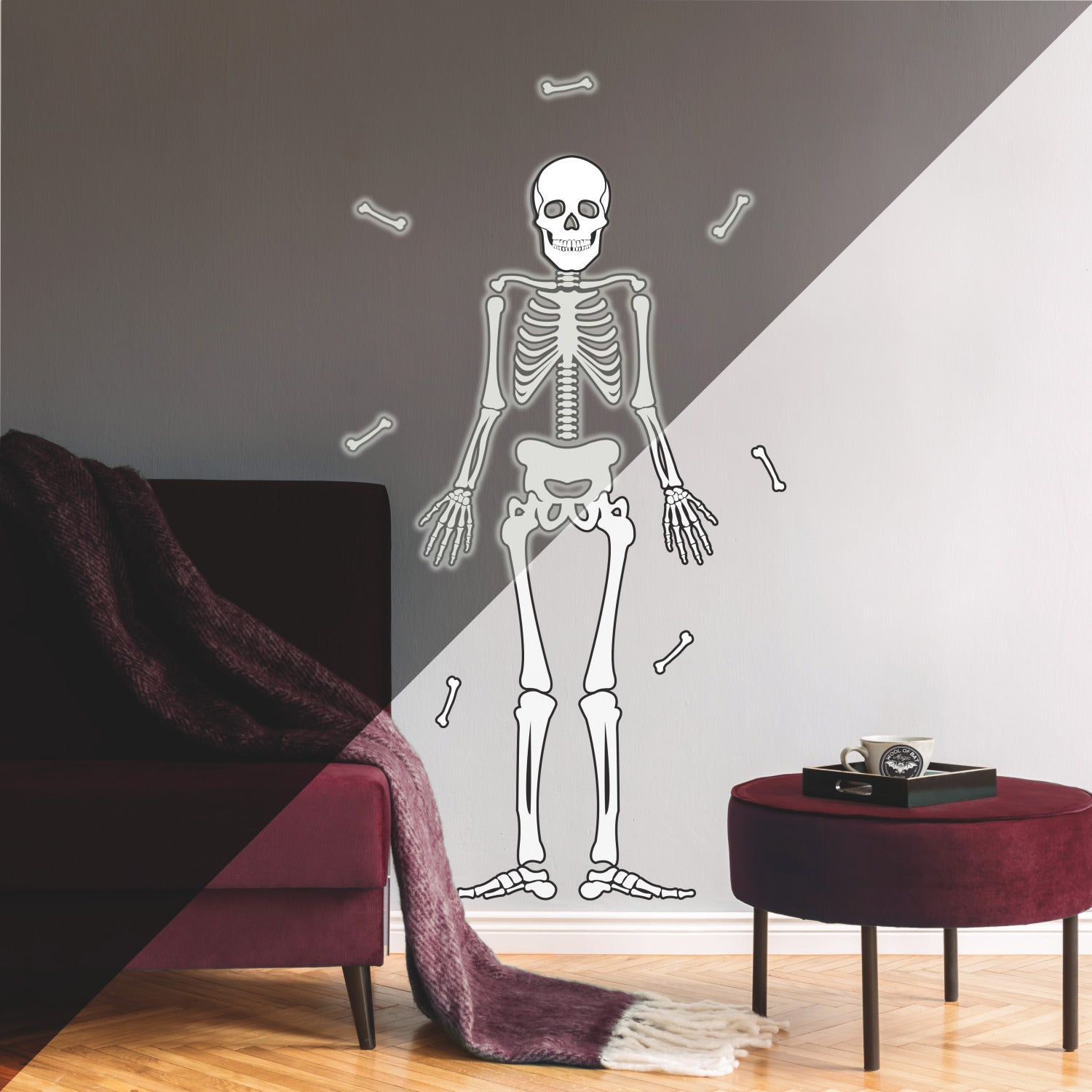 Skeleton Giant Wall Decals in a room setting