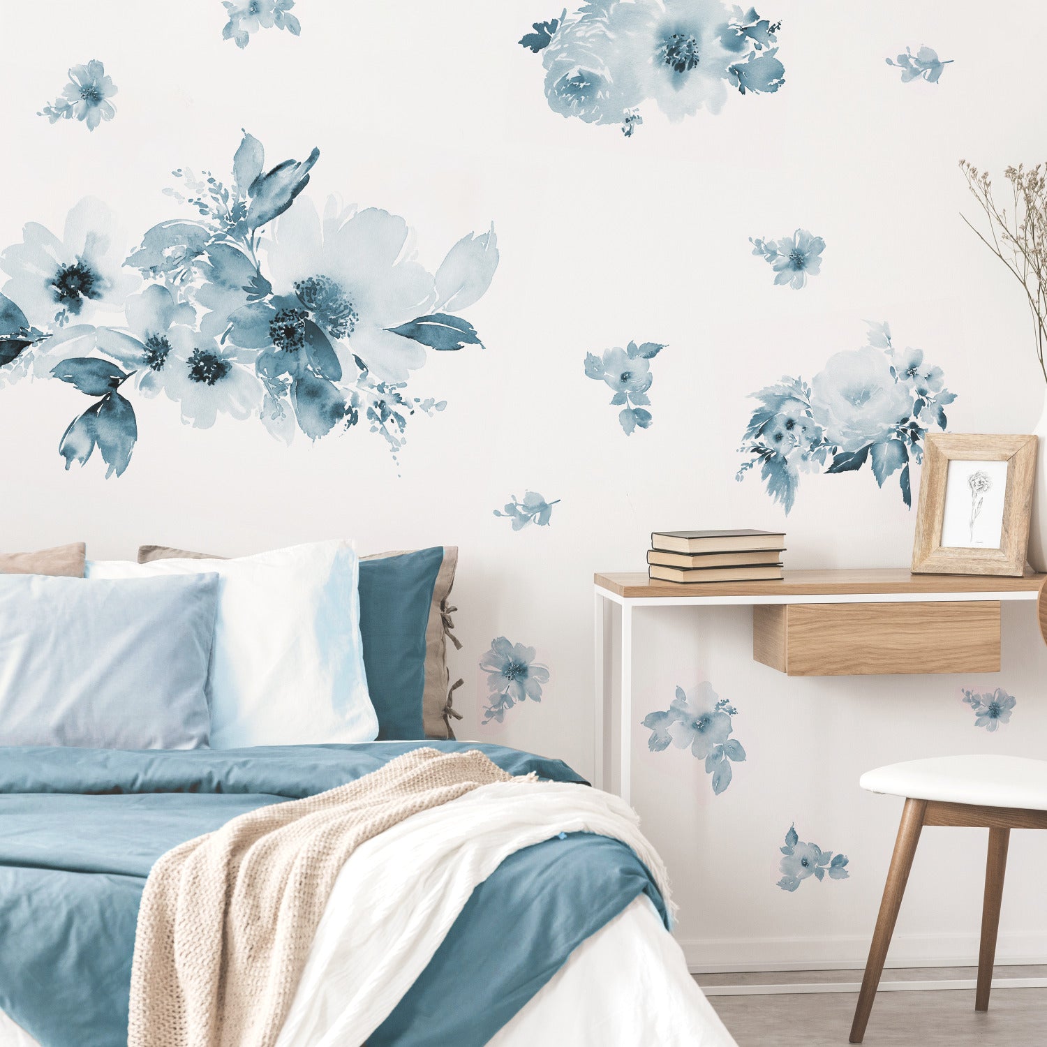 Watercolor Floral Giant Wall Decals in a room setting