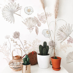 Desert Sun Palm Leaf & Floral Giant Wall Decals in a room setting