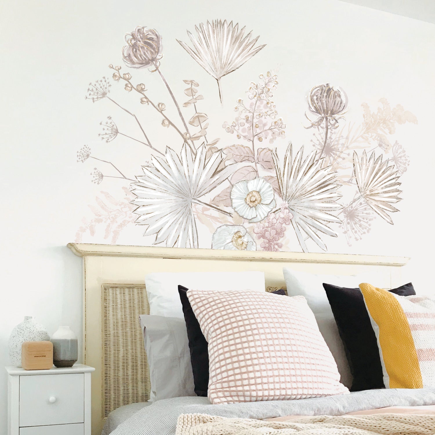 Desert Sun Palm Leaf & Floral Giant Wall Decals in a room setting