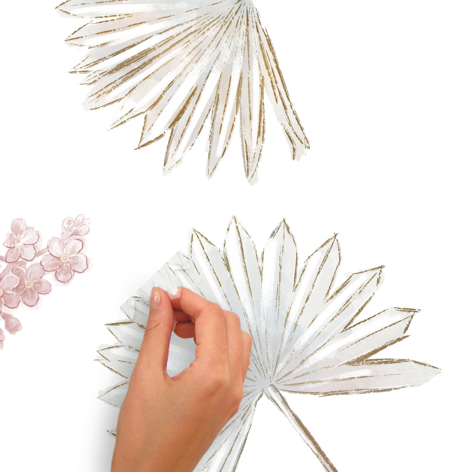 Desert Sun Palm Leaf & Floral Giant Wall Decals - peel and stick application