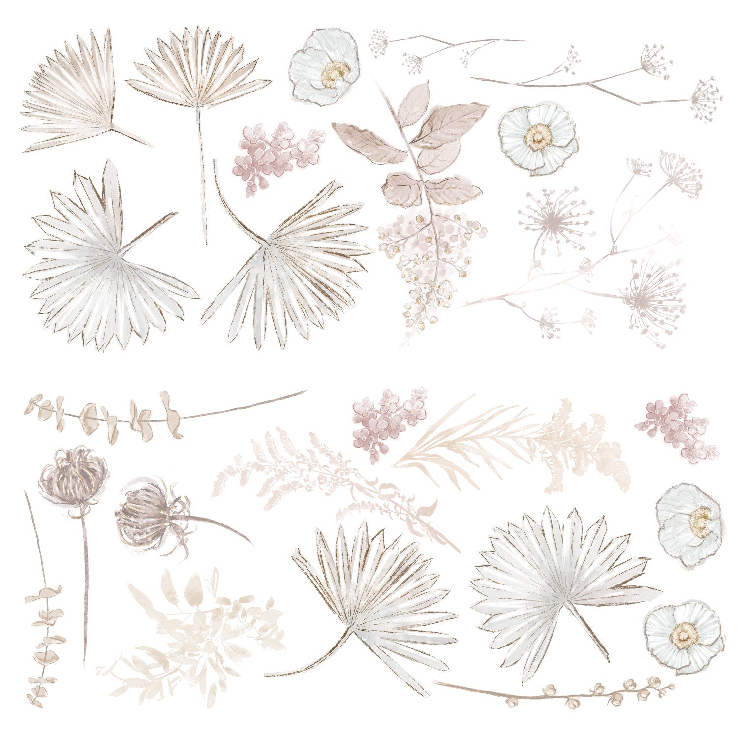 Desert Sun Palm Leaf & Floral Giant Wall Decals - panels
