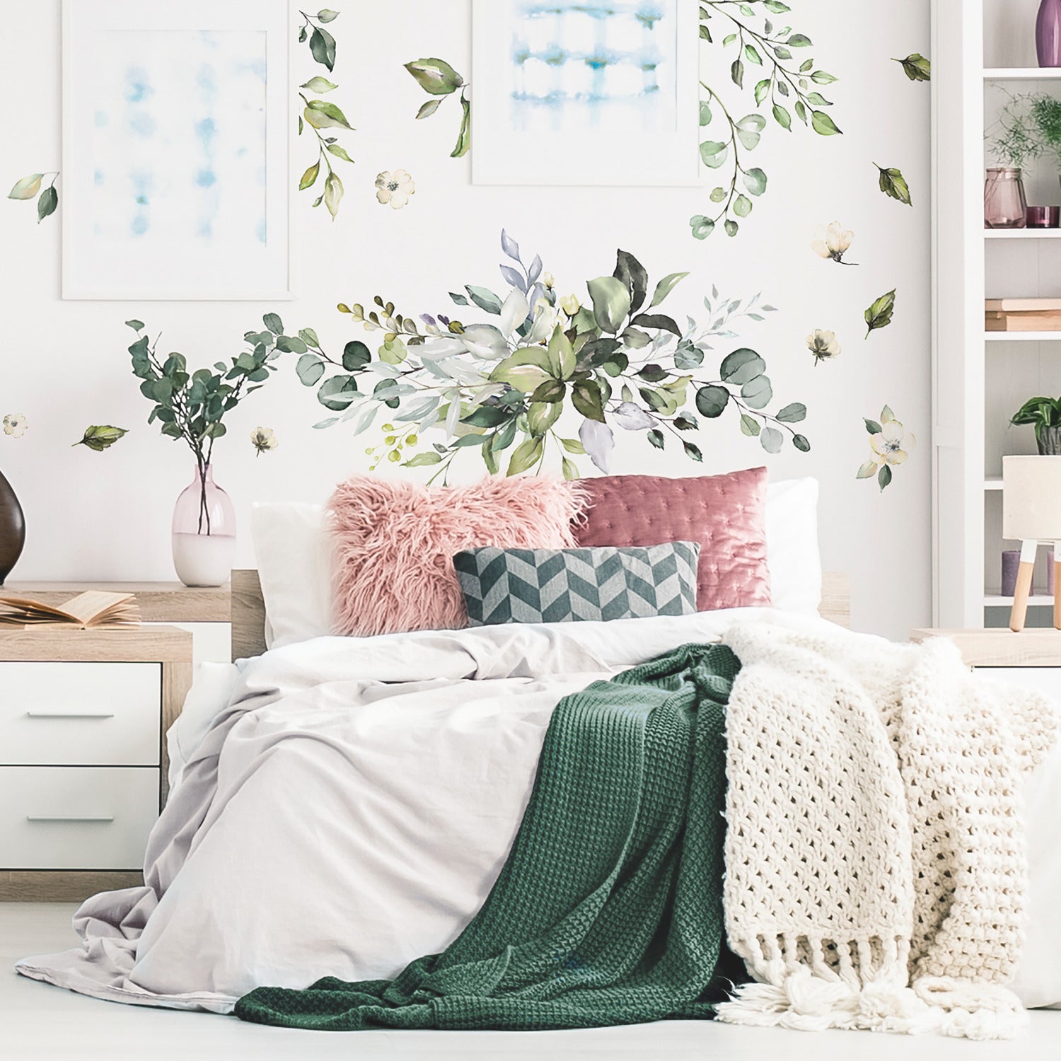 Watercolor Floral Arrangement Giant Wall Decals in a room setting