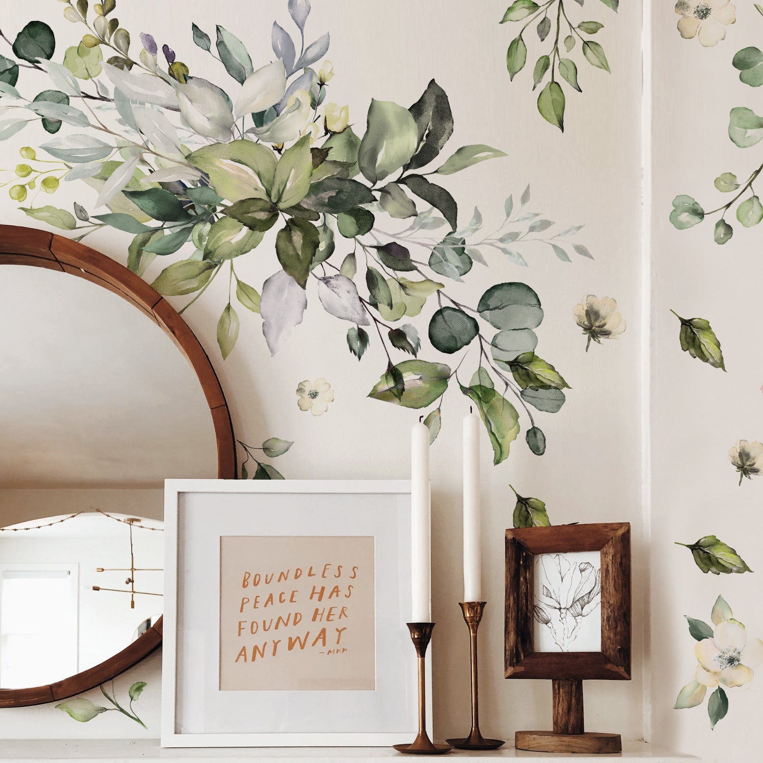 Watercolor Floral Arrangement Giant Wall Decals in a room setting