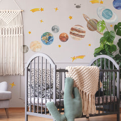 Watercolor Planets Giant Wall Decals in a room setting