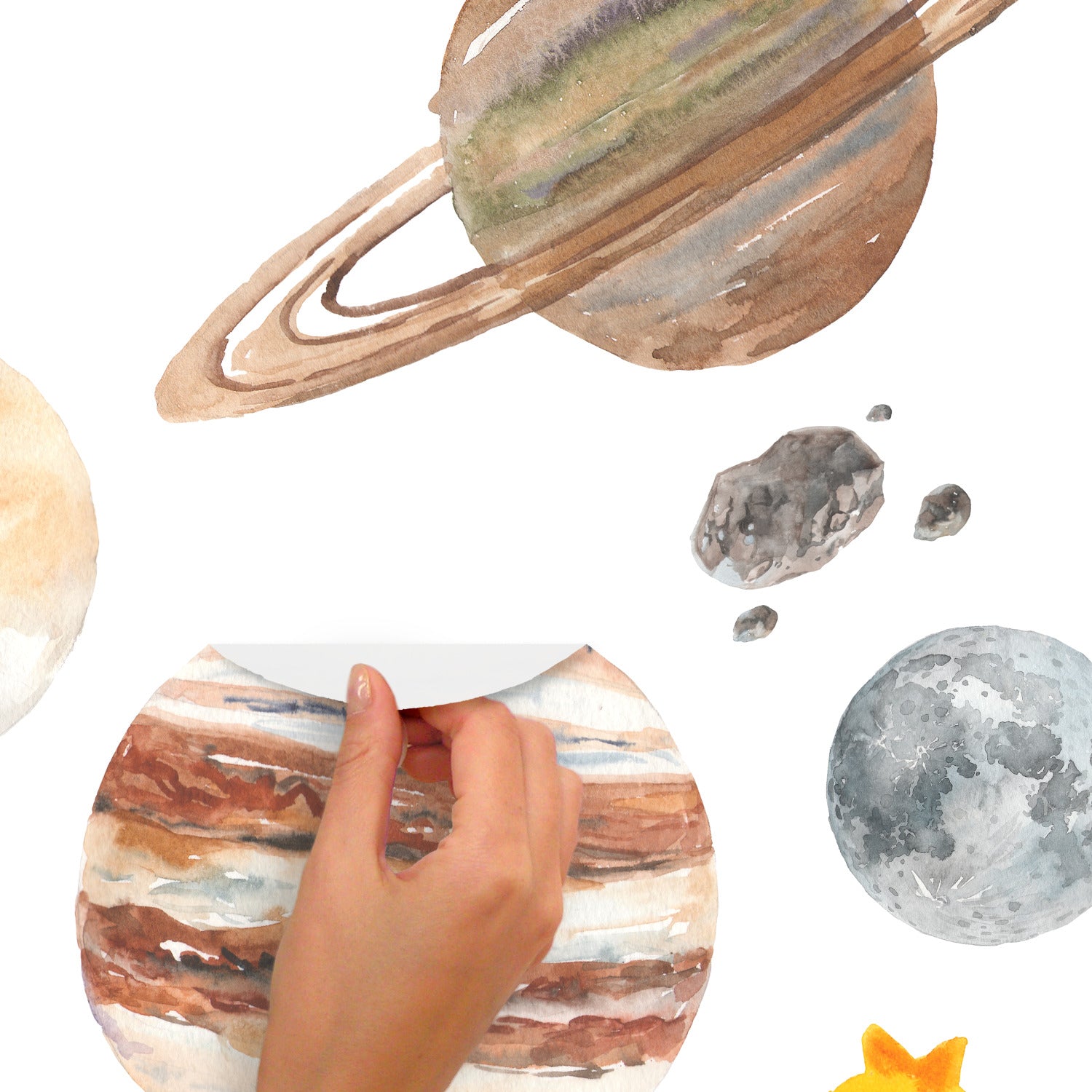 Watercolor Planets Giant Wall Decals - how to peel