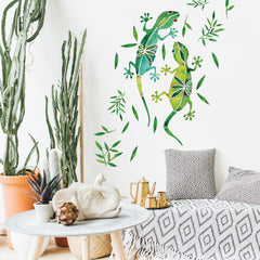 Catcoq Watercolor Geckos Giant Wall Decals in a room setting
