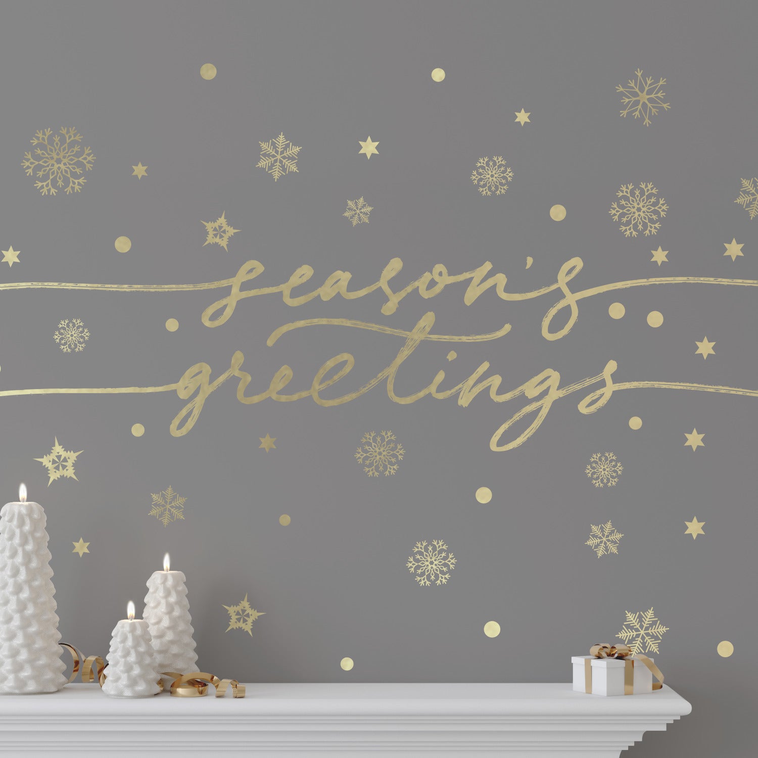 Season's Greetings With Metallic Ink Wall Decals in a room setting