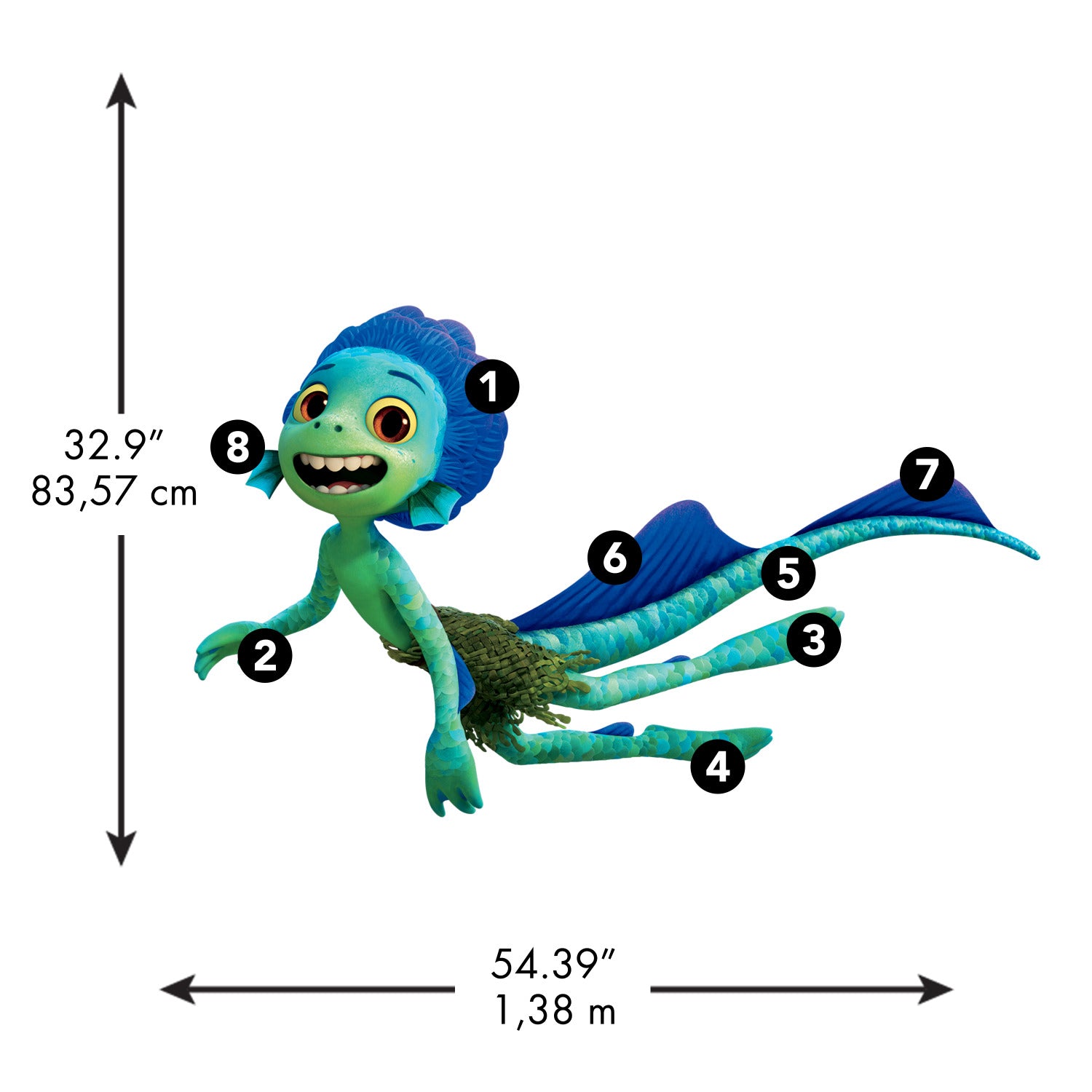 Pixar Luca Sea Monster Giant Wall Decals - dimensions