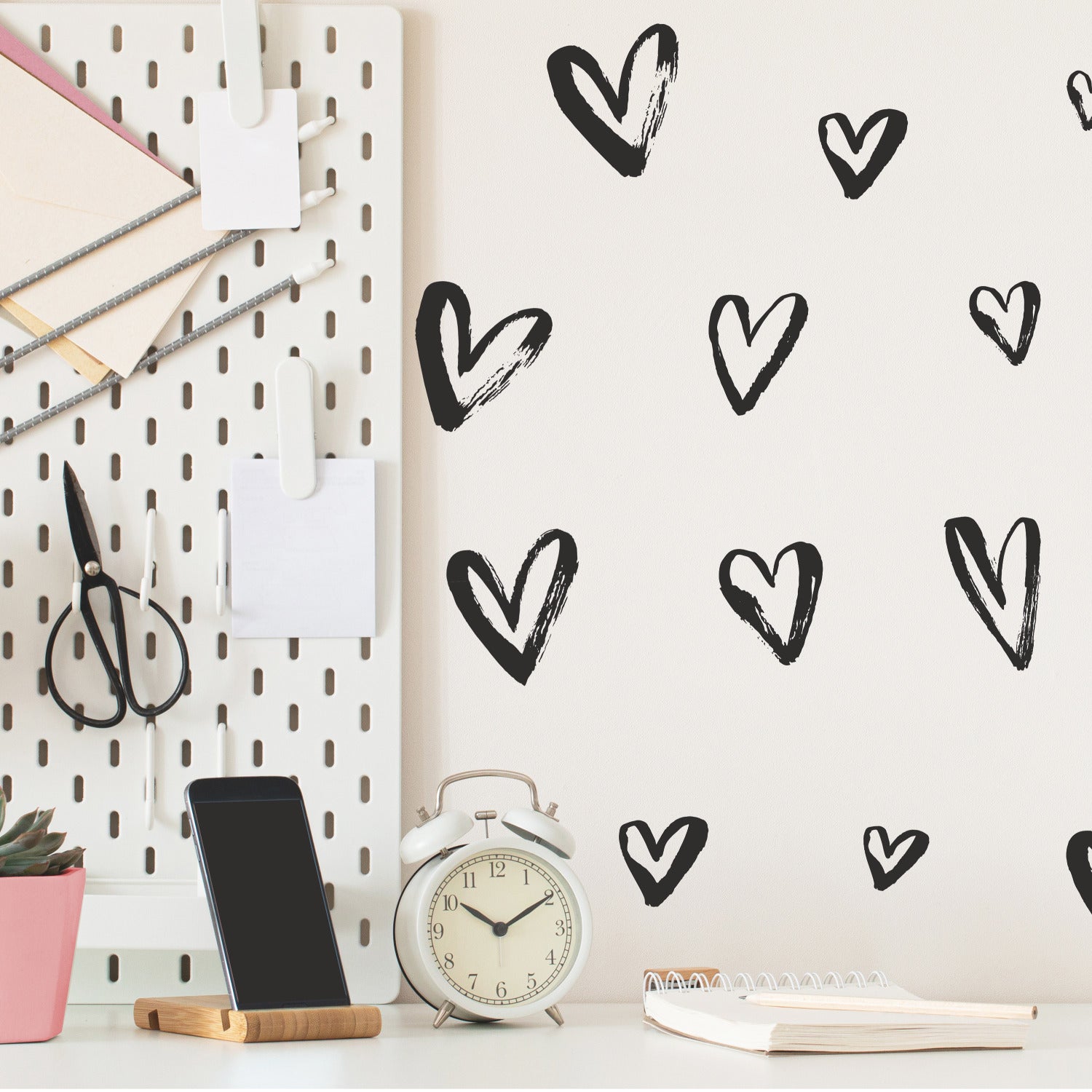 Sketchy Hearts Wall Decals in a room setting
