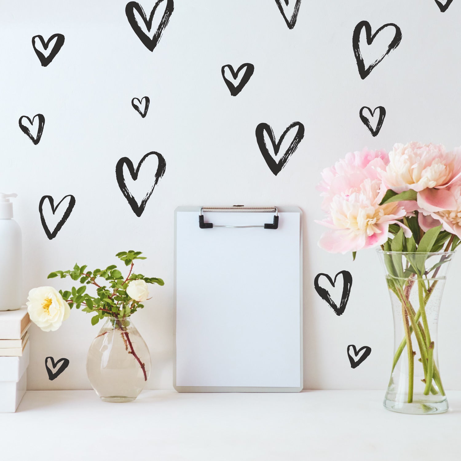 Sketchy Hearts Wall Decals in a room setting