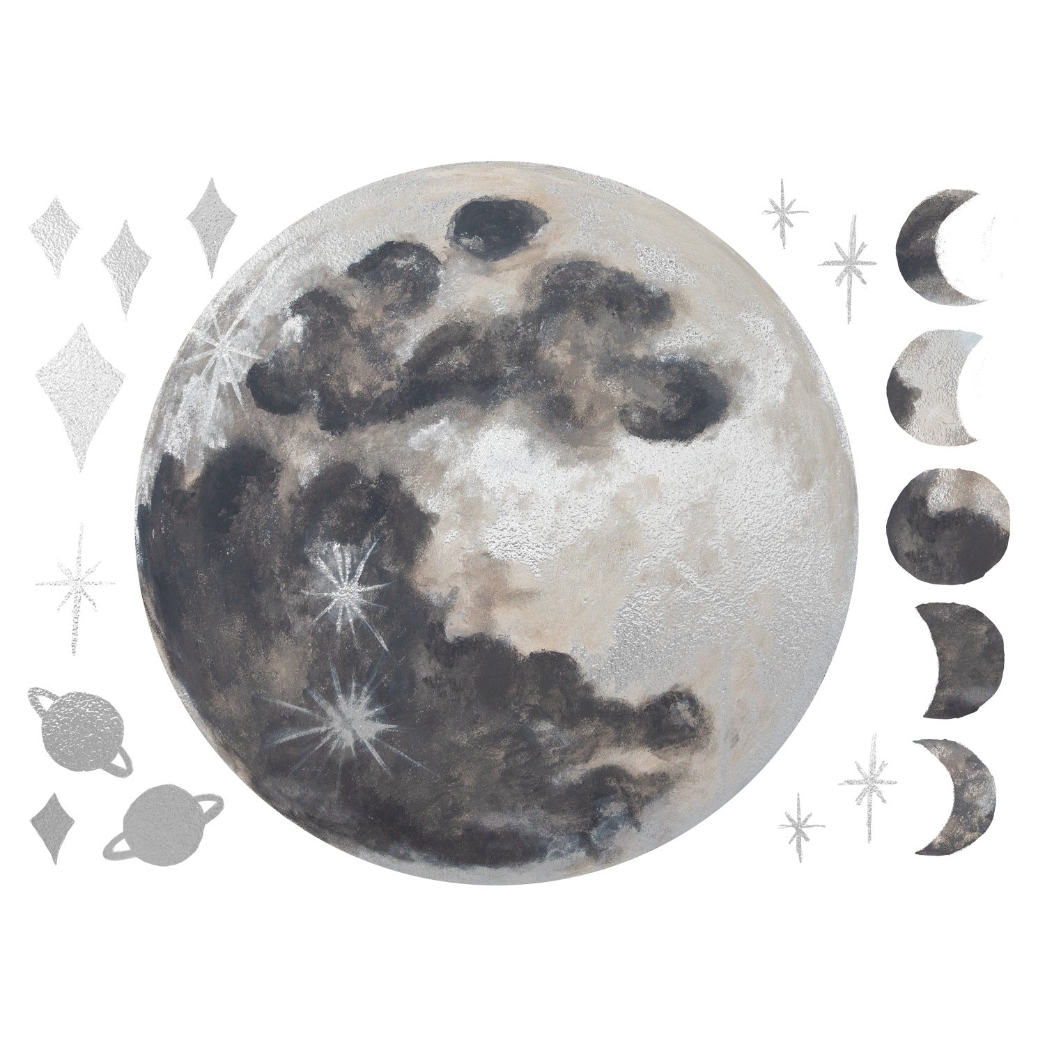 Moon With Metallic Silver Ink Wall Decals by WallPops