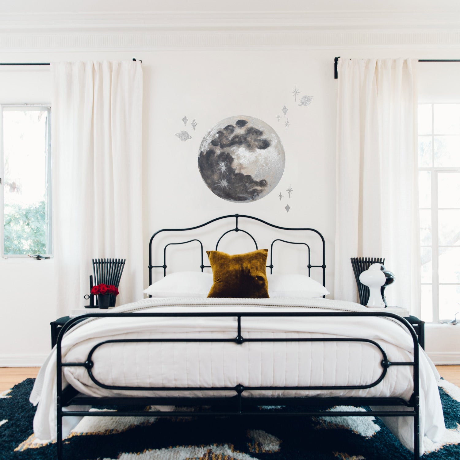 Moon With Metallic Silver Ink Wall Decals in a room setting