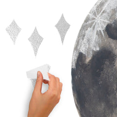 Moon With Metallic Silver Ink Wall Decals - peel and stick application