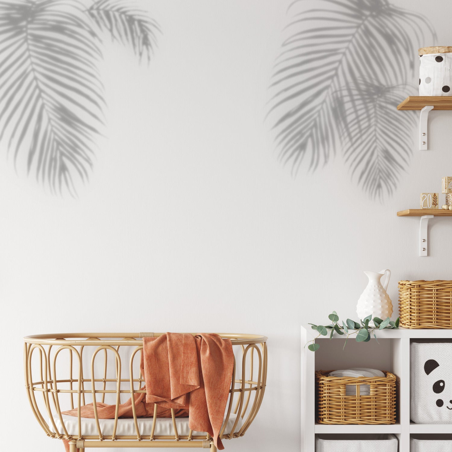 Tropical Shadow Palm Frond Wall Decals in a room setting